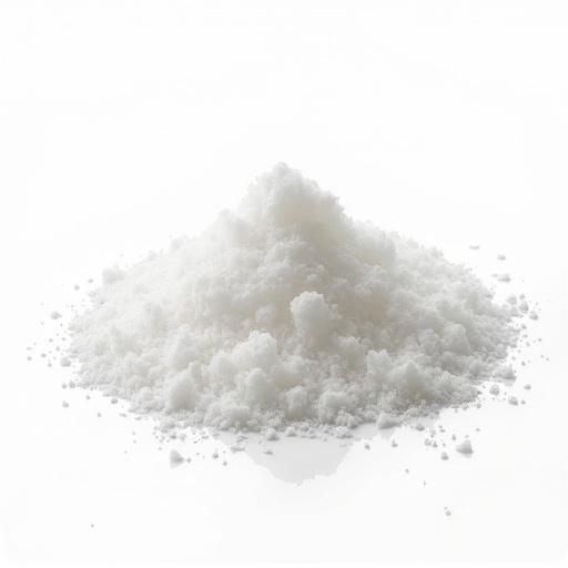 A pile of lump sugar viewed from above on a white background.
