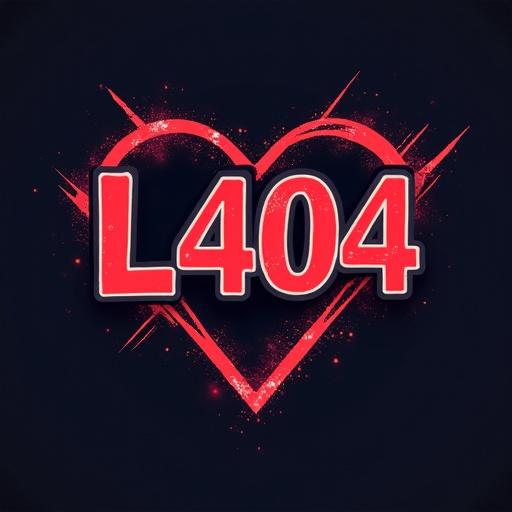 Logo design for YT gaming channel named L404. Features bold text in red with a heart shape around it. Dark background enhances the colors.