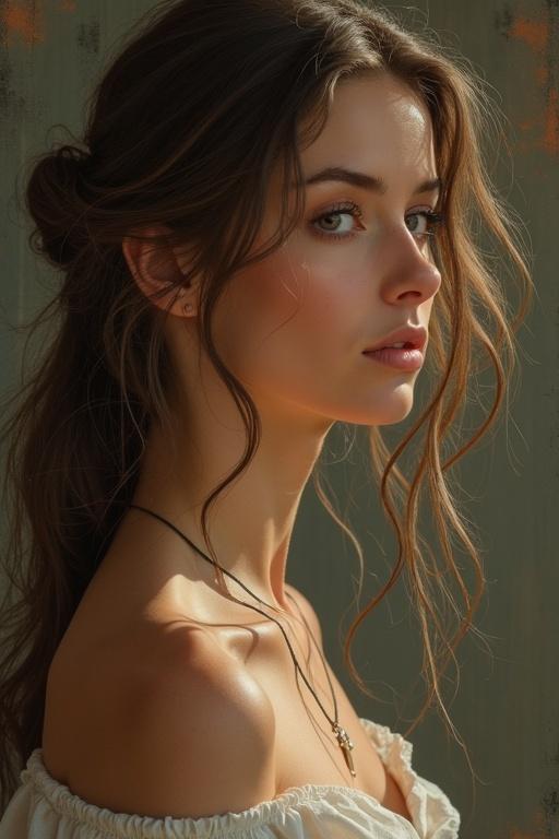 Artistic portrait of a woman captured in profile. Soft lighting accentuates her features. The background is subtly textured.