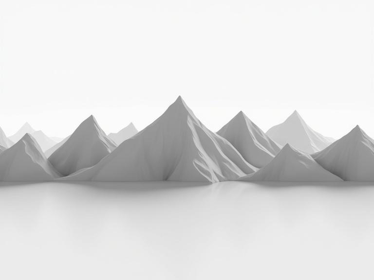 Stylized mountains in a seamless horizontal row. Natural shapes and smooth contours. Moderate detail for realistic peaks. Flat muted gray with subtle shading. Clean outlines but soft edges. Evenly spaced in a continuous line. Side view with a minimal background. Distant and atmospheric appearance. Balanced contrast with natural shadows. Soft and calm mood. Less cartoonish and more believable.