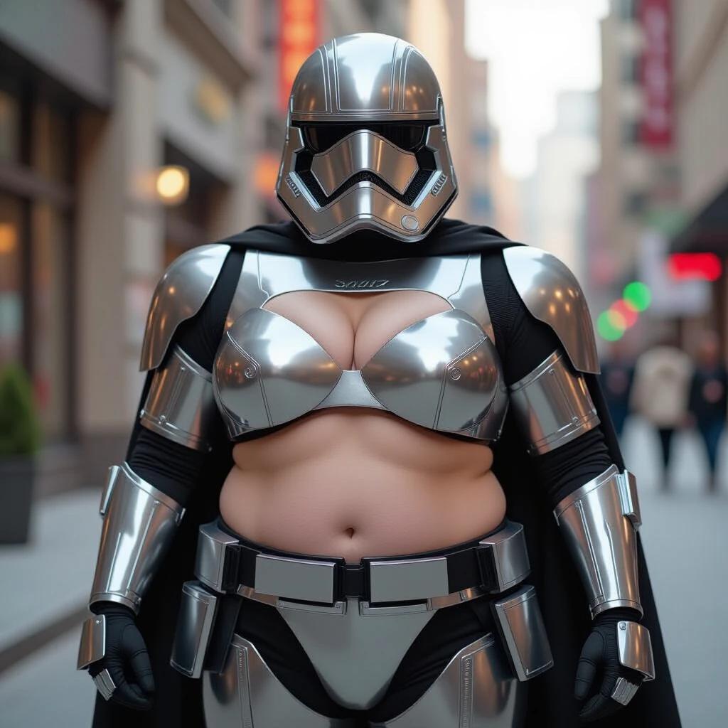 Captain Phasma depicted as a big and chubby character in a skimpy version of her armor. The character showcases confidence and individuality.