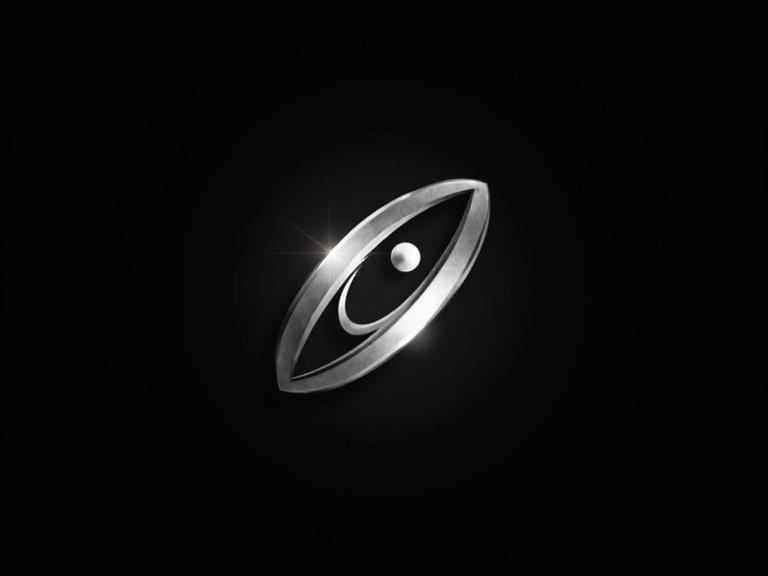 Design a silver logo for a satellite communication company. The background is entirely black. The logo is sleek and modern.