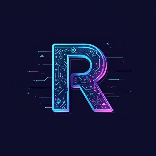 Design a modern logo for a technology company named RI AI Design. The logo should represent innovation and cutting-edge aesthetics. Incorporate a stylized 'R' with a tech vibe. The colors include electric blue and deep purple. Suitable for both light and dark backgrounds.