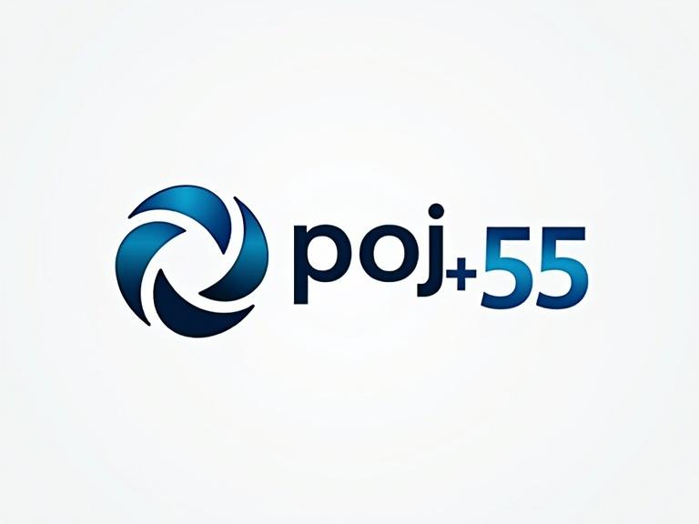 Logo design for Projetos +55 brand. Features gyroscope image. Modern professional design representing motion and dynamics.