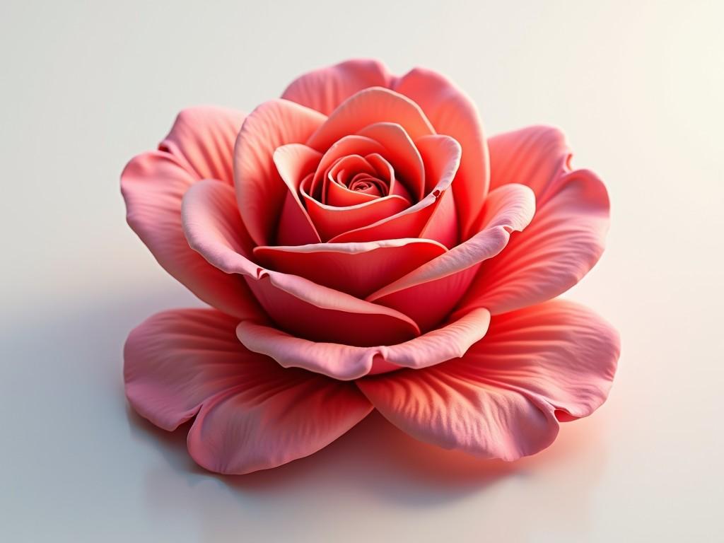 The image features a beautifully detailed pink rose against a soft, gradient background. The petals are meticulously rendered to showcase their delicate texture and vibrant pink hues, giving the impression of both realism and artistic elegance. The soft lighting highlights the gentle curves and layers of the petals, making the rose appear almost ethereal.