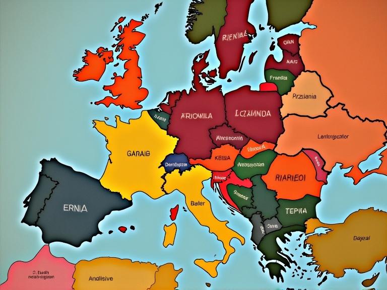 A map of Europe showcasing regions and countries in distinct colors. Reflects historical changes during World War II. Important to understand geopolitical shifts post-French fall.