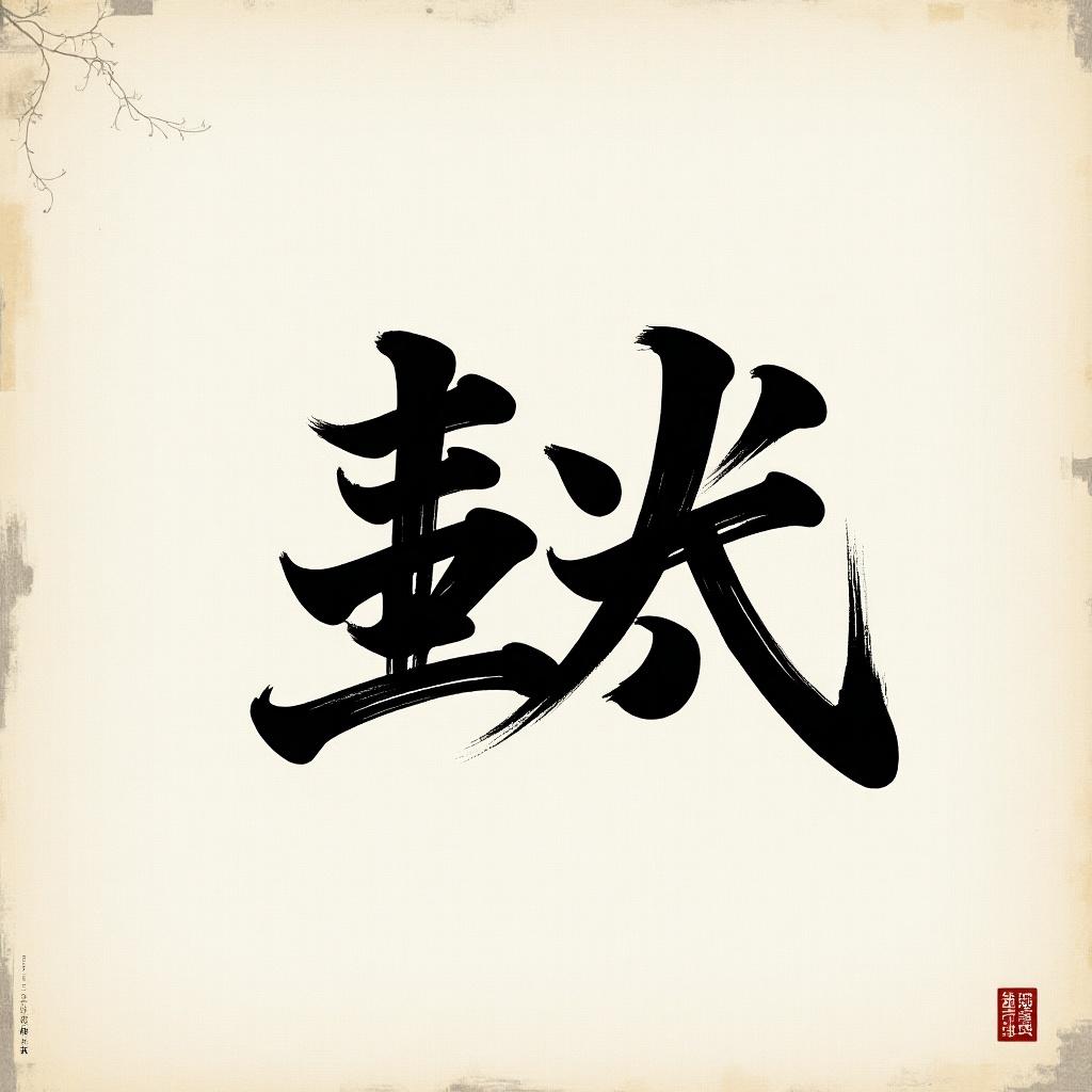 Stylish Black Chinese word with elegant brush strokes on a light background.