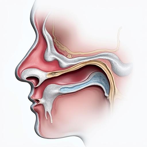 Graphical representation of individualized implants in ENT field. Includes outer ear canal with stents and anchors for prosthetics. Shows middle ear with customized ossicular prostheses. Depicts inner ear with cochlear implants and drug delivery implants. Illustrates nasal and sinus implants, orbital reconstructions, oral and pharynx support structures, airway implants, functional implant technologies, drilling templates, and grouping by implant type.