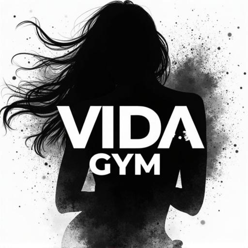 Logo for a fitness gym. Name is VIDA GYM. Silhouette style in black and white.