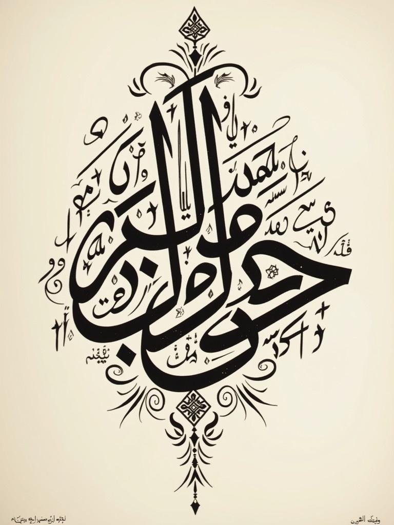 Arabic calligraphy design features the phrase اسقي تربه احلامك elegantly styled with elaborate motifs. The composition presents an artistic approach to traditional Arabic script.