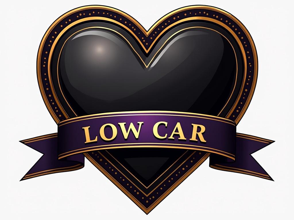 Change the color scheme of the image to black, dark-purple, and gold. Keep the shield, ribbon, motto, and all other elements the same. Apply the colors carefully, ensuring they blend nicely without altering the design elements. The heart shape should remain intact, maintaining its beautiful outline. Focus on enhancing the visual appeal with the new color scheme.