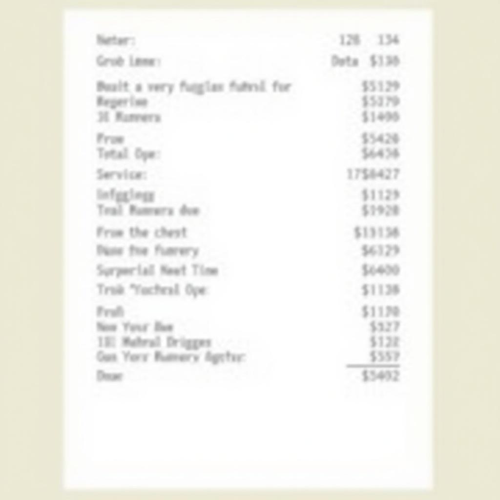 The image shows a hotel receipt displayed on a light background. Features guest name, charges, and total amount due. Various line items indicate services with costs. Simple, clean design makes it easy to read. Total prominently displayed for clarity.