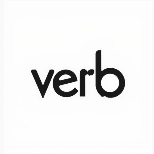 Logo features the word 'verb' with playful design. The letters 'e' and 'r' are creatively experimented. Flat and artistic style. White background