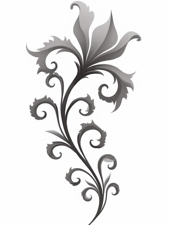 Compact ornamental Art Nouveau design featuring a leaf swirl and mirrored curls inspired by acanthus and iris motifs. Clean silhouette on a white background. Size is limited to 225 by 300 pixels. Suitable for spine design of publications.