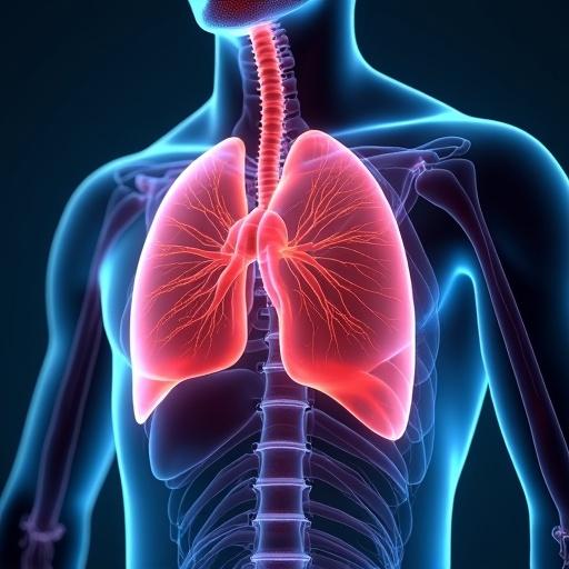 Illustration of human lungs highlighting tuberculosis. Lungs depicted with bright colors and anatomical detail. Front view of human torso showing respiratory system.