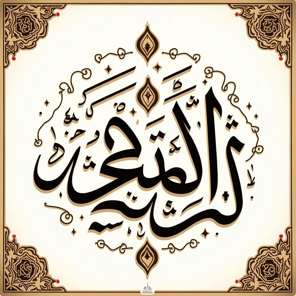 Elegant Arabic calligraphy design featuring the phrase in ornate script. Decorative border surrounds the text with intricate patterns. Soft background enhances visual appeal.