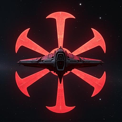 Starfighter design inspired by Atari Fuji symbol. Bright red graphic element in background. Futuristic spacecraft featured prominently. Style resembles classic sci-fi aesthetics.