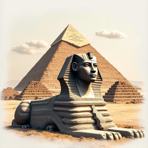 Design a white t-shirt featuring pyramids and the Sphinx on the back. Include the word (سيرا) on the front of the shirt.