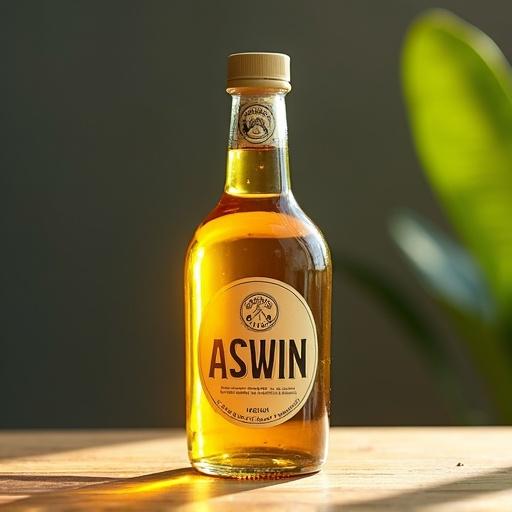 Bottle of oil with the label Aswin Oil. Description Jizzy Substance with Extra Cream. Product looks appealing.