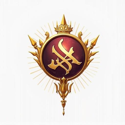Design a logo themed around mithril. Create a central emblem with elegant golden accents. Use a shield shape with a crown on top. Incorporate subtle textures and a radiant glow.