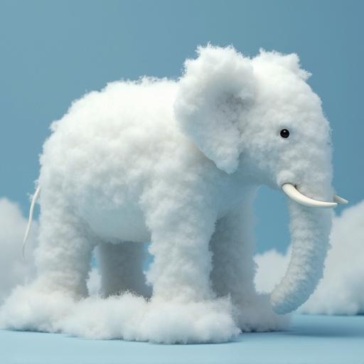 An elephant made from cotton clouds against a blue background.