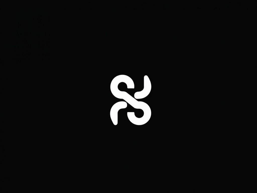 The image features a minimalist and abstract logo in white set against a solid black background. The logo consists of interconnecting shapes which form a stylized representation, likely of the letters 'S'. This design embodies modern aesthetics and could appeal to technology or fashion brands. The high contrast emphasizes the logo’s details, making it visually striking. Such designs are often used for branding purposes to convey a sense of innovation and creativity.