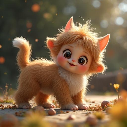 A cute character designed to resemble a cat. The character displays exaggerated features and a playful expression, embodying cuteness with cat-like traits.