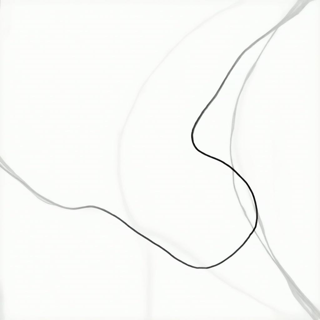 This is a minimalist abstract line art piece featuring curved black lines. The artwork is set against a transparent background, enhancing its simplicity. The lines intertwine gracefully, creating an engaging composition. The use of negative space adds to its modern aesthetic. This piece is ideal for contemporary and minimalist interior spaces.