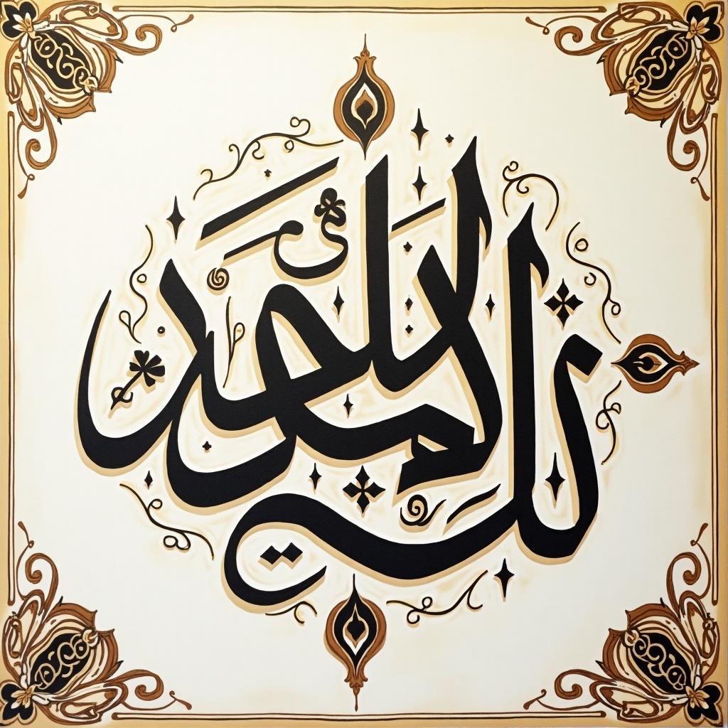 Calligraphy writing هيكل التنظيم with intricate decorations. Decorative elements surround the script.