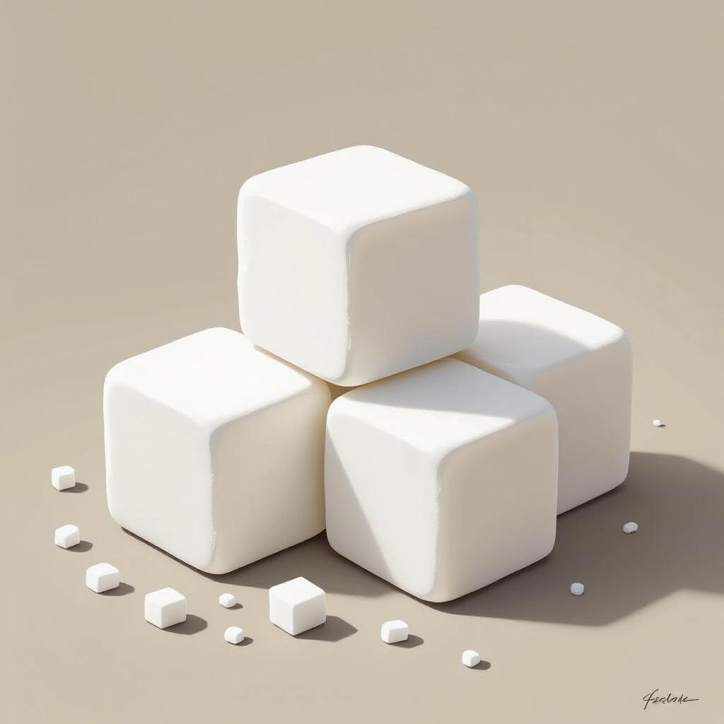 Realistic drawing of sugar cubes on neutral ground