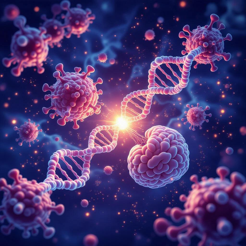 A molecular scene of enzymes interacting with neurotransmitters like oxytocin and dopamine. Detailed structures catalyzing reactions in the brain and heart. Glowing particle trails to symbolize emotional connection. Blending molecular biology with emotion using high-detail textures and light effects.