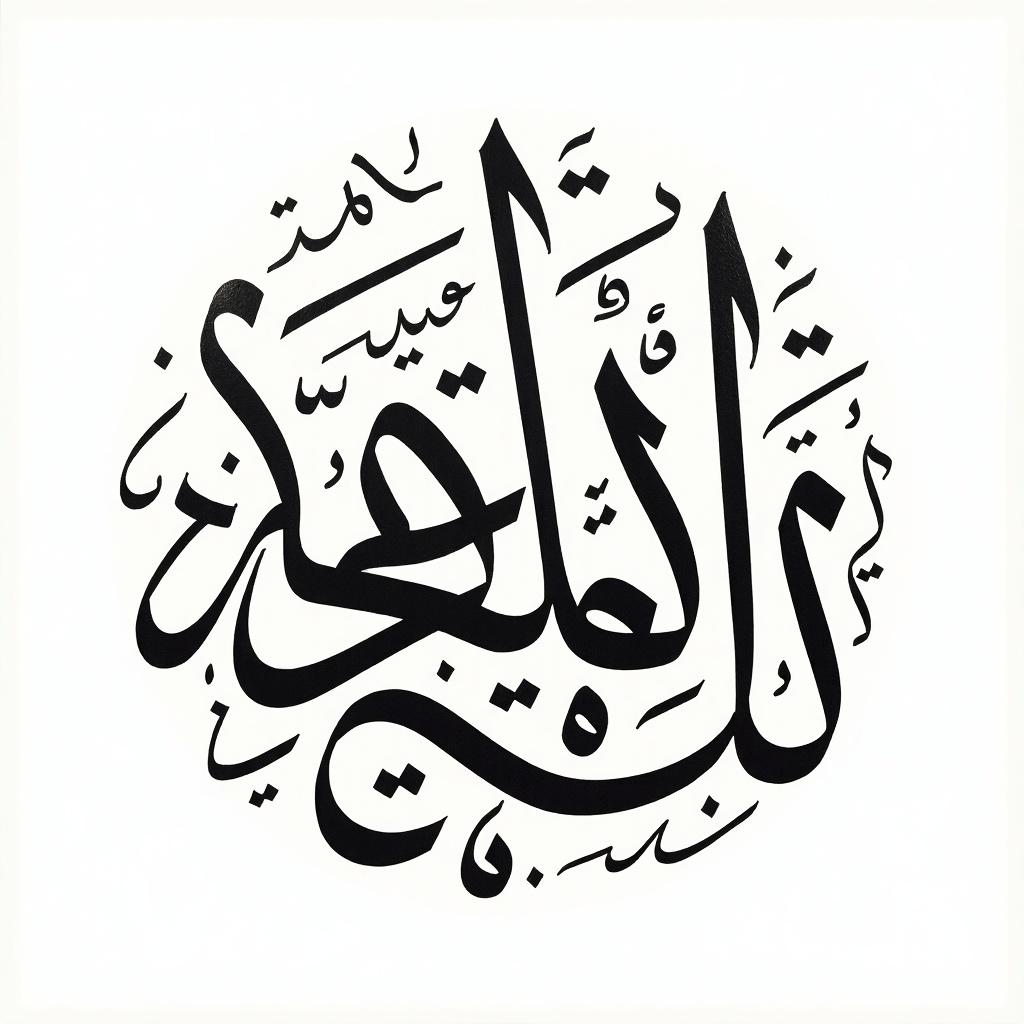 Handwritten Arabic calligraphy forms a circular shape. Names are integrated in a seamless manner. The design includes the name سيف ابو حمزة. Features traditional handwriting techniques. Elegant script fills the entire area. Phrases are presented compactly within a circle.