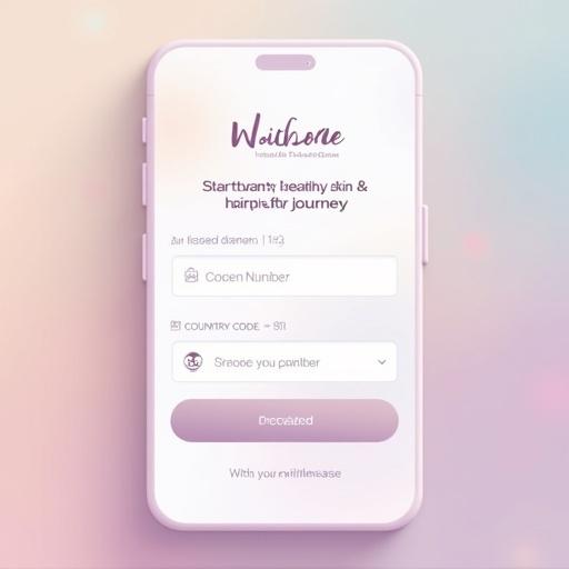 Design a modern mobile app login screen. Include friendly heading. Add input field for mobile number with country code. Include a disabled button. Add subtle UI elements like icons. Mention privacy policy and terms.
