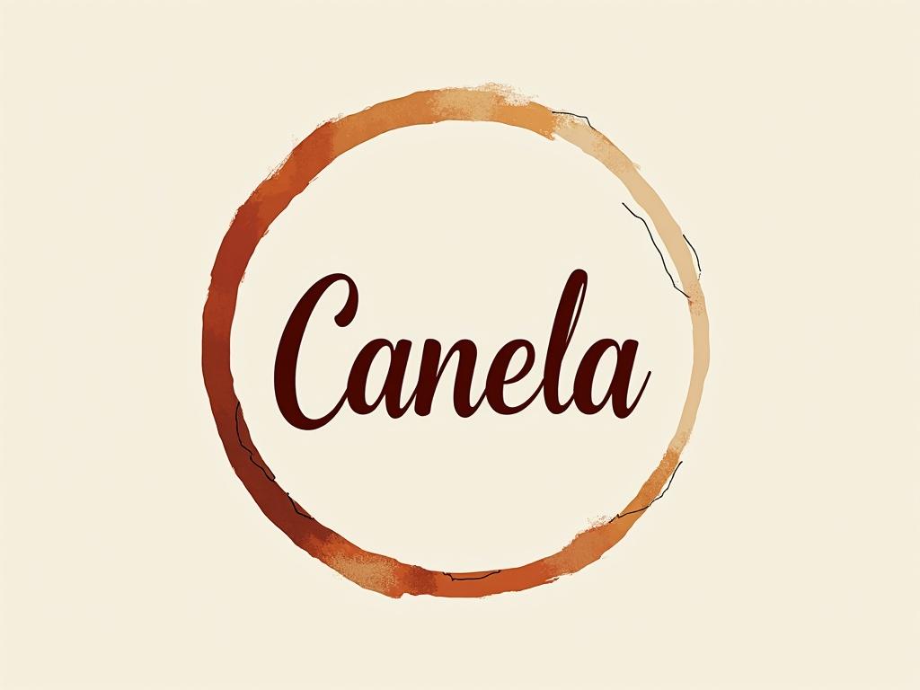 Artisanal product design. The word 'Canela' is in the center of a circular design. Soft modern typography is used. The style is minimalistic and creates a warm inviting feel.