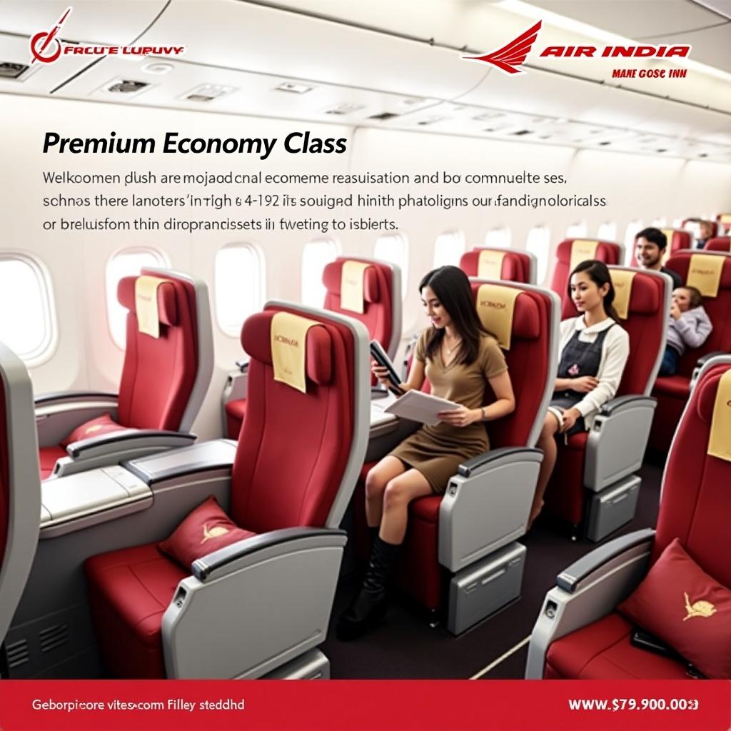 Image promoting Air India's Premium Economy Class featuring comfortable seating and passengers enjoying their journey.