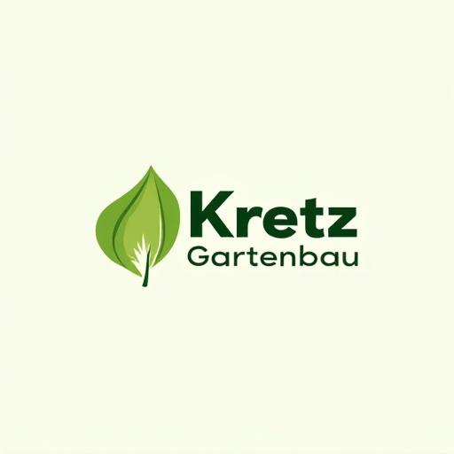 Logo design for gardening company named Kretz Gartenbau. Features a stylized leaf icon and the company name in a flat style. Uses colors appropriate for the gardening industry.