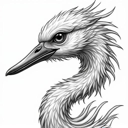 Highly detailed lineart illustration of a bird. Sharp clean black ink lines. Strong contour emphasis. No color fill with white background. Intricate line work with consistent line weight. Precise outlines with elegant composition. Balanced negative space with crisp edges. No shading. Pure monochrome drawing. Suitable for coloring book or tattoo design. Focus on visual clarity and strong silhouette. Professional inking quality. Art style includes lineart, pen and ink, engraving, vector outline, technical illustration.