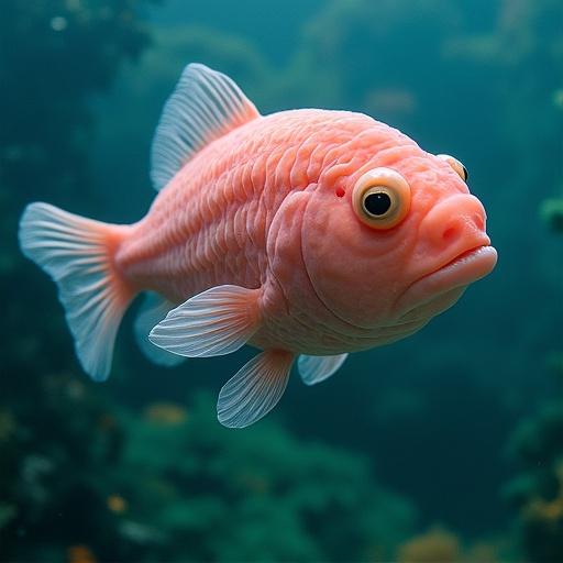 Blob fish swimming underwater with a soft focus and vibrant colors