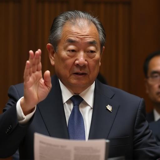 PM Ishiba speaks passionately during a debate in the Diet session. The scene captures a moment of engagement in political discourse. The focus is on the speaker's expression and gestures as he communicates his points.