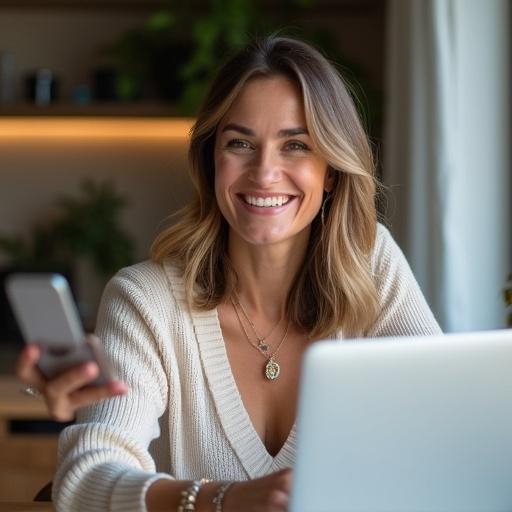 Design a professional image for a content writer position at Mixedsys. Female employee in a cozy office with a laptop and smartphone. Two years social media experience required. Excellent communication skills. Ability to handle work pressure. Professional and patient demeanor. Same wording and style as the original advertisement.