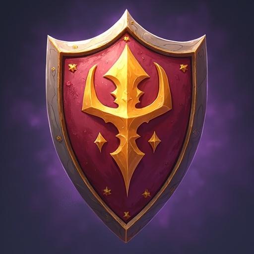 Icon representation of a shield for card games styled like World of Warcraft. Magic shield designed for a card game. Royal shield designed for a card game in paint style.