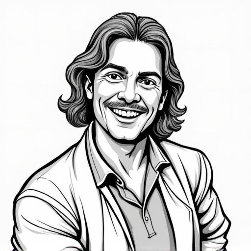 Black and white caricature of a philosopher resembling Plato showing traditional characteristics without facial detail