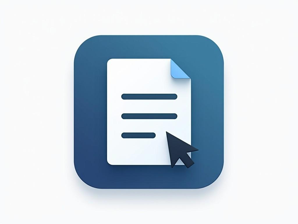 A flat, minimalistic app icon featuring a document with a cursor, suitable for a digital interface or software application.