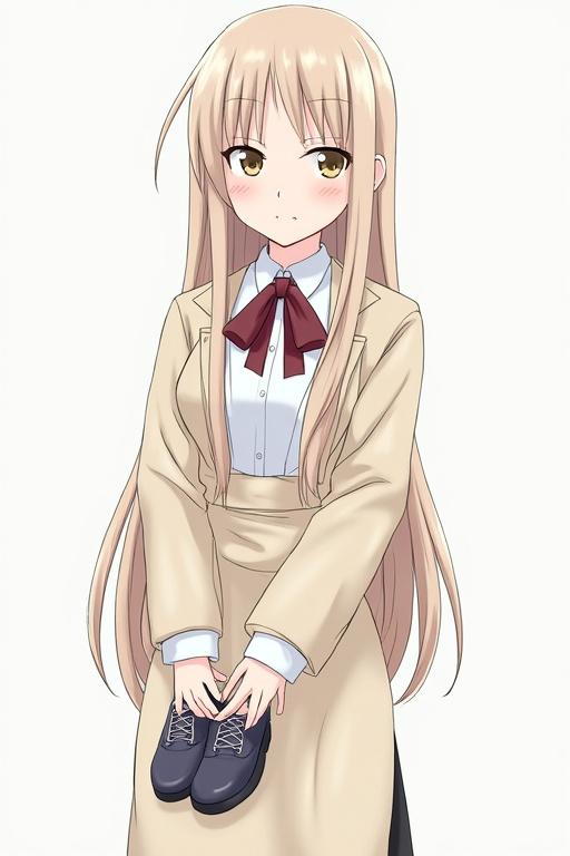 Illustration in anime style. Character Iowa from Kantai Collection. Full body visible. Shoes held in hands.
