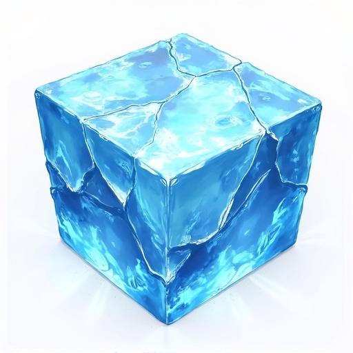 Ice crystal cube in a digital art style. Emphasis on glossy texture with no background. Suitable for ARPG games as an asset.