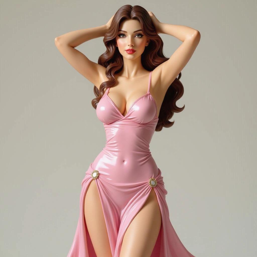 Una figura de resina sexy inspirada en geminis. La figura muestra una mujer con cabello largo y vestido rosa ajustado.