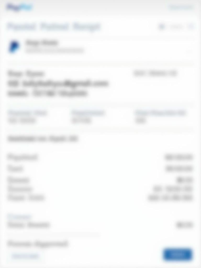 Screenshot of a PayPal transaction receipt. Payment amount is 15 dollars. Receipt linked to the email kellybaby5u@gmail.com. Transaction details are clearly displayed. Contains payment method and total amount. Visible payment date and payer information. Receipt is presented in a standard format.