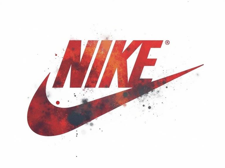 Graffiti-style art of Nike logo. Bold layered lettering. Splash and spray effects. Three solid colors from brand palette. White background. Square aspect ratio.