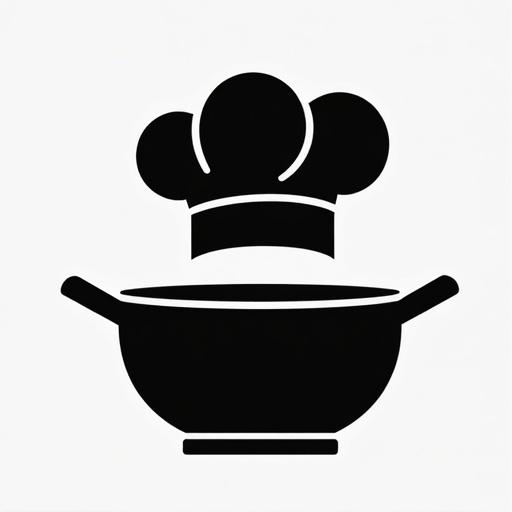 Create a monochrome black solid simple web icon. Depict a chef hat above a pot, no shadows, flat design.