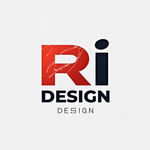 Logo for a company named RI ai design featuring stylized letters with a marble effect in red and black colors.